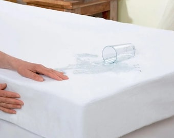 Waterproof cotton mattress pad. Organic mattress pad, without polyester. Water-repellent bed cover custom size. Queen Full, Twin, King