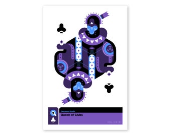 Queen of Clubs Art Print - Playing Card Original Design - Unframed - Geometric - Symmetrical - Hyperspace Royalty - Game Room - Modern Decor