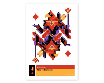 Jack of Diamonds Playing Card Art Print, Original Design, Unframed - Geometric - Symmetrical - Hyperspace Royalty - Game Room - Modern Decor