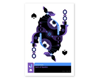 Jack of Spades Playing Card Art Print - Original Design - Unframed - Geometric - Symmetrical - Hyperspace Royalty - Game Room - Modern Decor