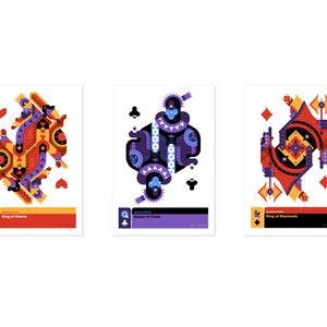 Ensemble de 3 hyperspace royalty playing card art prints - Choose Your Own - Modern Geometric Triptych, Original Unique Designed Prints, Unframed