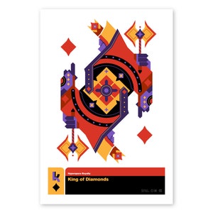 King of Diamonds Playing Card Art Print, Original Design, Unframed - Geometric - Symmetrical - Hyperspace Royalty - Game Room - Modern Decor