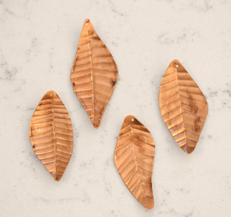 Copper Leaf Charm Pendant 4 Pieces Rustic Handmade in Etsy