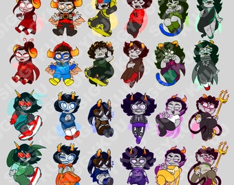 May include: A set of 24 colorful cartoon character illustrations. Each character has a unique design and expression. The characters are all in a chibi style, with large heads and small bodies. The characters are all wearing different outfits and accessories. The characters are all set against a white background.