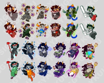 May include: A set of 20 digital stickers featuring cartoon characters with various expressions and accessories. The characters are in different poses and have different colored hair and clothing. The stickers are perfect for adding a fun and quirky touch to your digital projects.