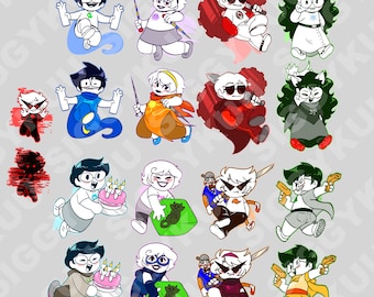 以下が含まれることがあります： さまざまな表情とポーズをとったキャラクターが描かれた、カラフルな漫画のステッカー16枚セット。キャラクターは帽子、眼鏡、武器など、さまざまな服装とアクセサリーを身につけています。ステッカーは、どんなプロジェクトにも遊び心を加えるのに最適です。