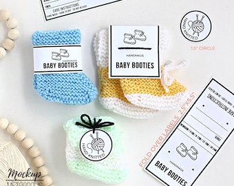 Baby Booties Labels Printable Knit Crochet Tags For Handmade Business Market Prep Stock Newborn Christmas Gift Packaging Hobby Knitter PDF