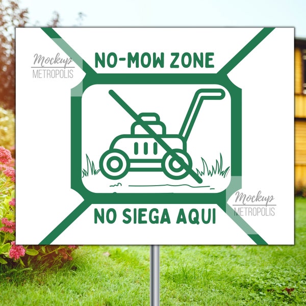 PRINTABLE No Mow Sign, No Mow Zone, Spanish and English Don't Mow Area, No Mowing Lawn Yard, Not Editable Digital Sign to Print, 8.5"x11"