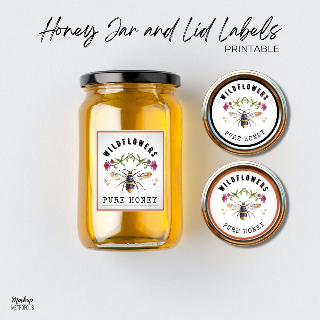 Honey Jar Labels Wildflowers Printable Honey Lid Labels Bee Etsy UK