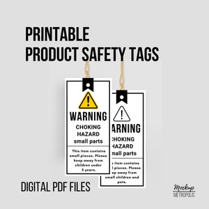 AFDRUKBARE waarschuwingstags voor verstikkingsgevaar, veiligheidsproductlabels, pdf digitale download, zakelijke verpakking kleine onderdelen waarschuwingsborden hangtags