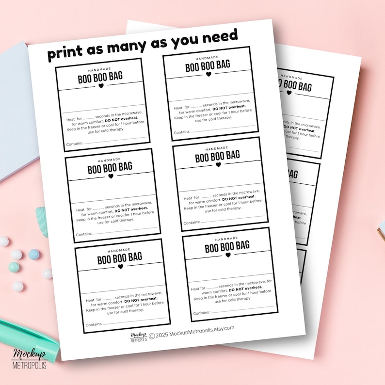 Boo Boo Bag Printable Use Instruction Cards for Rice/flax Packs (PDF ...