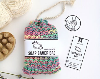 Printable Soap Saver Bag Labels Crochet Knit Tags For Handmade Pouch Wrapping Market Product Display for Small Business