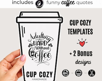 Large Cup Cozy Template Funny Coffee Quotes Insert Cards Handmade Mug Sleeve Printable Cardstock Product Market Display Packaging