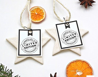 Etiquetas de edição limitada, etiquetas de produtos artesanais, DOIS cartões de exibição de mercado para download em PDF para impressão, embalagens para produtos de crochê feitos à mão