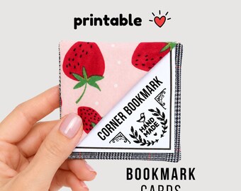 Printable Corner Bookmark Cards Display Packaging for Fabric Bookmark Labels, Book Worm Birthday Party Favors, Christmas Gift Tags PDF