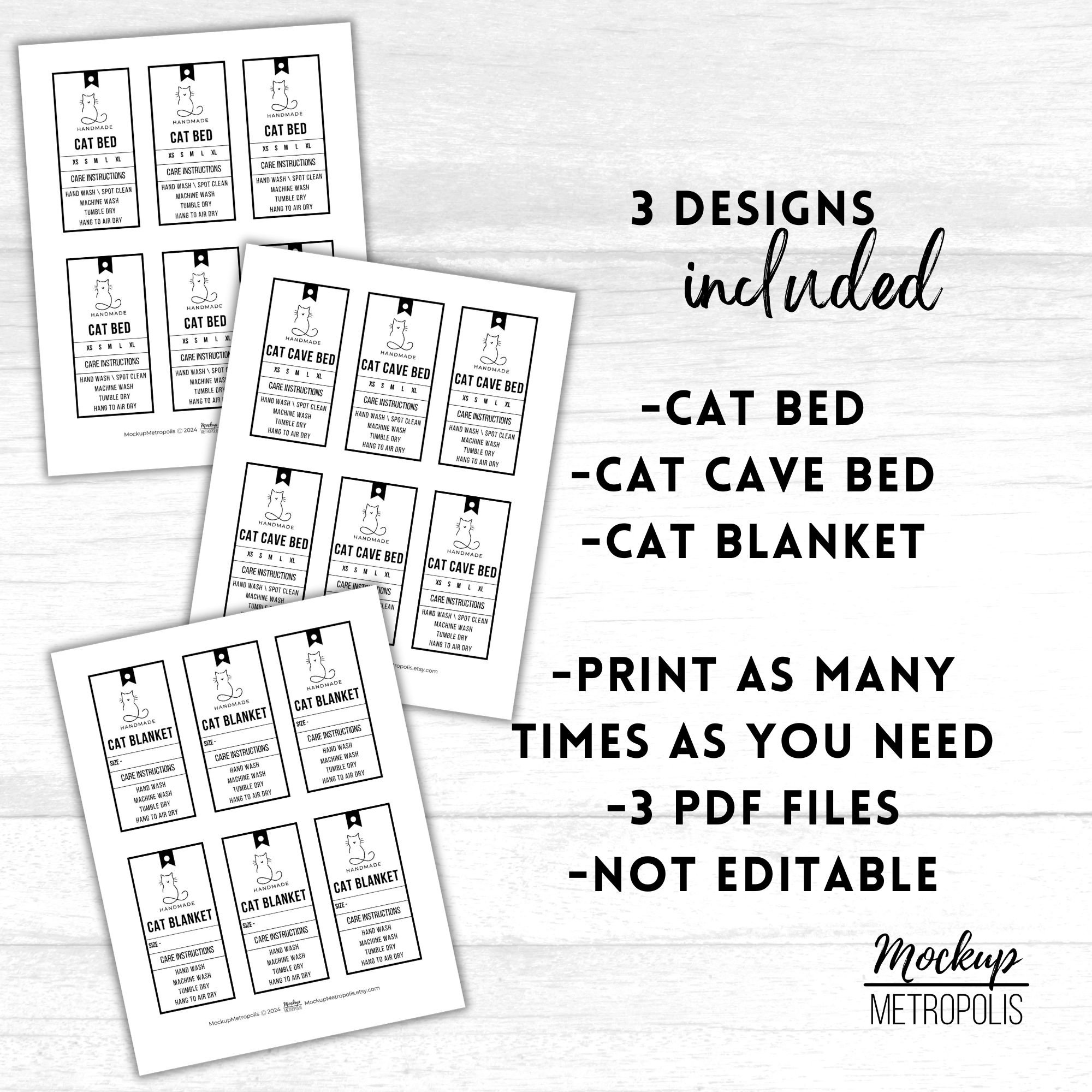Printable Cat Bed Labels, Cat Cave Bed Tags, Cat Blanket Labels ...