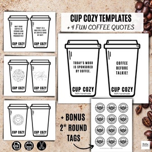 Cup Cozy Display Cards, Printable Template Insert Coffee Sleeve for Handmade Crochet Knit Cup Holder, Mason Jar, Packaging Product Tag Label