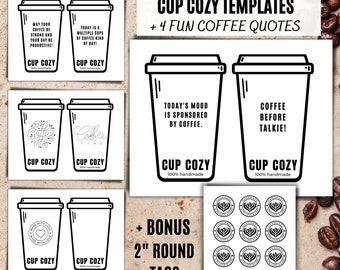 Cup Cozy Display Cards, Printable Template Insert Coffee Sleeve for Handmade Crochet Knit Cup Holder, Mason Jar, Packaging Product Tag Label