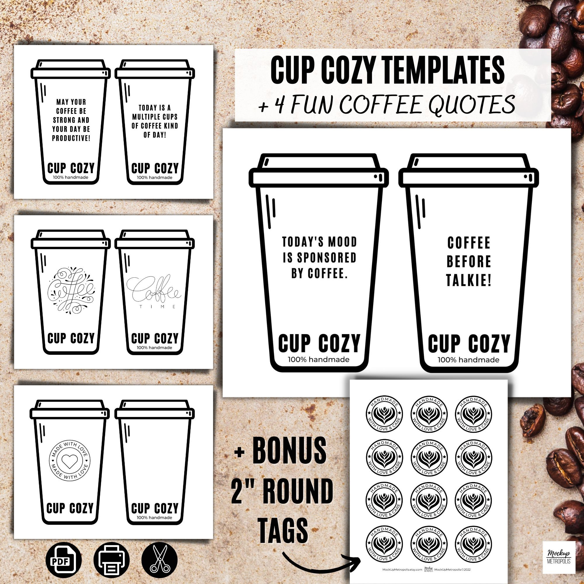 Cup Cozy Display Cards Printable Template Insert Coffee - Etsy