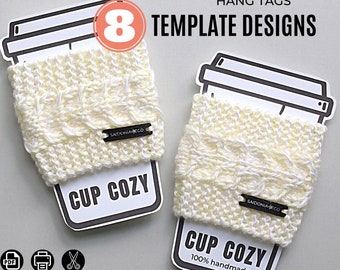 Cup Cozy Display Card Template, Crochet Knit Sleeve Packaging (Digital PDF)