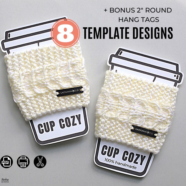 Tall Cup Cozy Display Card, PRINTABLE Template Coffee Sleeve Insert Handmade Crochet Knit Cup Holder Packaging Labels and Tags Digital PDF