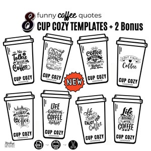 Plantilla para funda de taza, divertidas tarjetas de presentación para funda de taza de café, funda de papel tejida a crochet hecha a mano para bebidas calientes, recorte para taza de viaje IMPRIMIBLE