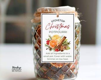 Stovetop Simmer Potpourri Gift Tag, Christmas Winter Holidays Printable Tags (PDF)