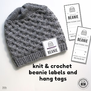 Istruzioni per la cura del berretto Etichette pieghevoli Etichette per cappelli all'uncinetto fatte a mano per mercatini invernali Fiera dell'artigianato Confezione del prodotto Etichetta pieghevole stampabile