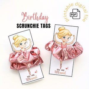Ballerina Scrunchie Tags: Birthday Party Favors (Digital Download)