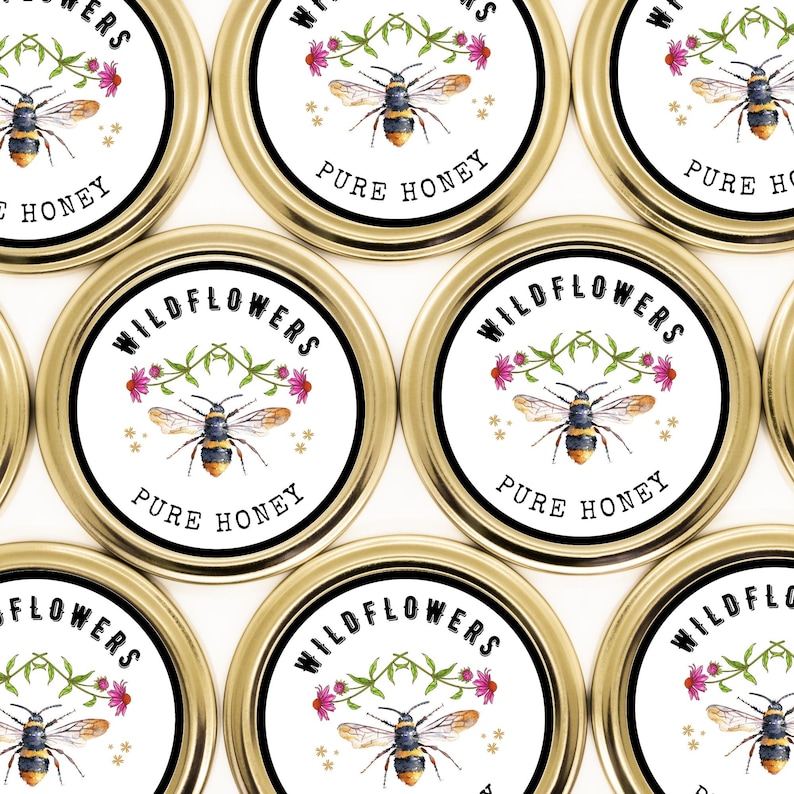 Honey Jar Labels Wildflowers Printable Honey Lid Labels Bee - Etsy