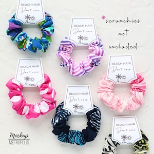 Etiquetas para scrunchies "Don't Care" com estampa de praia, Etiquetas para scrunchies para impressão, Download digital, Cartões de cuidados com scrunchies feitos à mão, Modelo de scrunchie