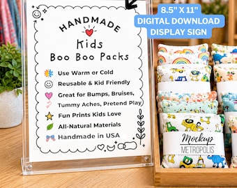 Boo Boo Bag Retail Display Printable Sign – 8.5" x 11", 4 Digital Heat Cold Kids Packs Signs (PDF Download)