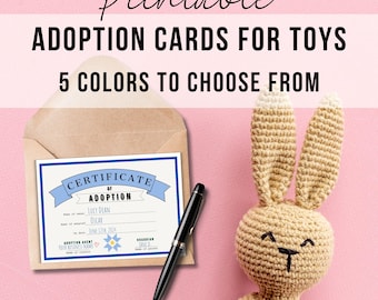 Printable Toy Adoption Certificate Cards for Handmade Plushie Template Stuffed Animal Lovie Adopt Me Gift Paper Digital Download
