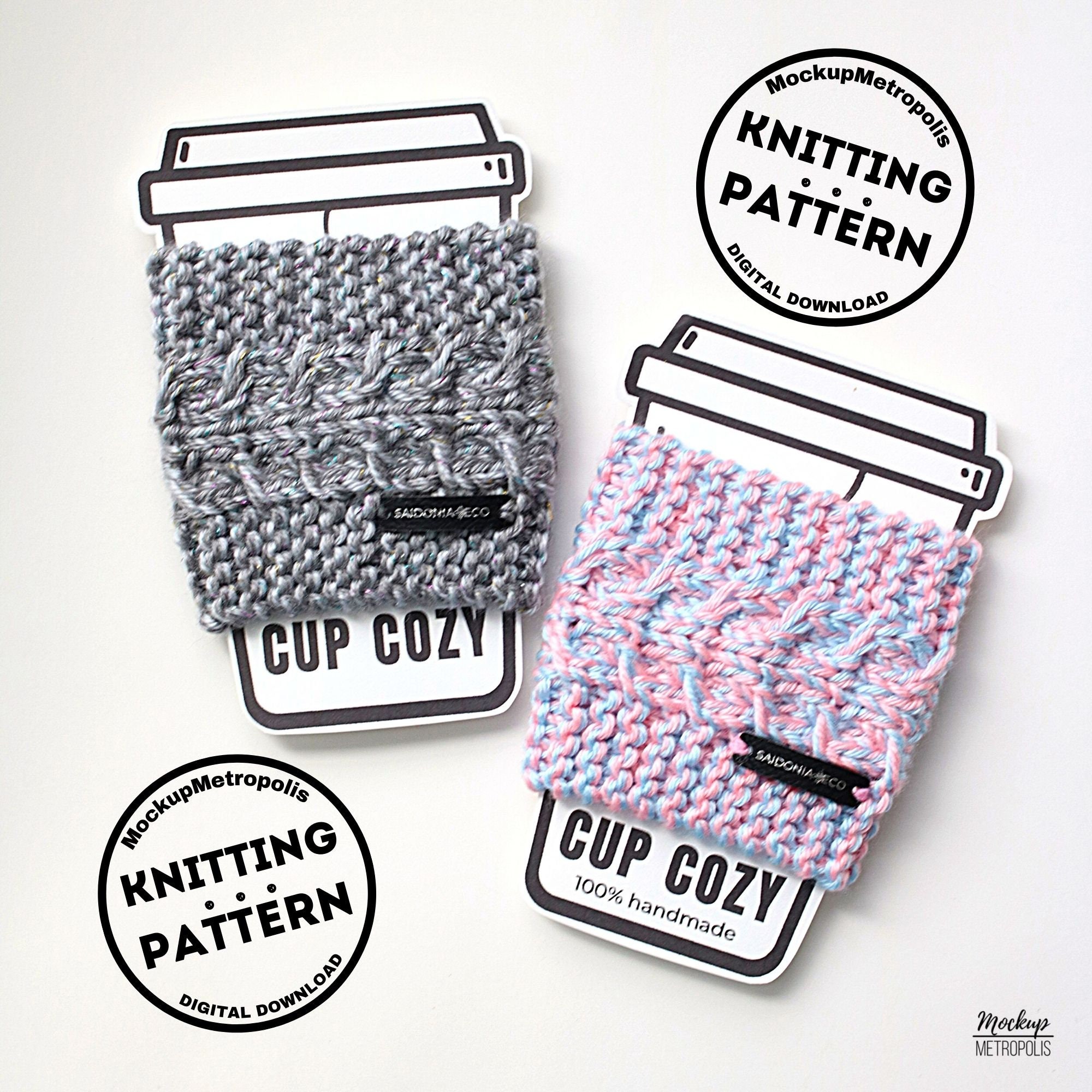 Cup Cozy Knitting Pattern, Knit Cup Sleeve DIY, Knit Coffee Cup Cozy, Cup Holder Sleeve to Knit, How to make knitted cup cozy with yarn