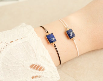 Bracelet cordon Pierre Lapis Lazuli, Bracelet cordon personnalisable, bracelet fin réglable