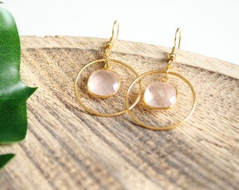 Boucles d'oreilles Quartz rose dorées à l'or fin