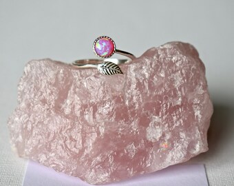 Pink Opal Sterling Silber Ring: Verstellbares Blatt-Design