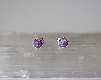 Purple opal earrings, Sterling silver, Minimalist jewellery, Orange fire, Lavender opal, Lilac, October birthstone, Healing, Crown chakra