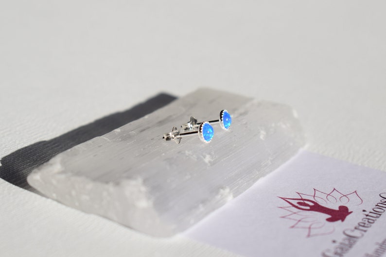Sterling silver Healing gift Healing Dainty opal earrings Deep blue opal Opal