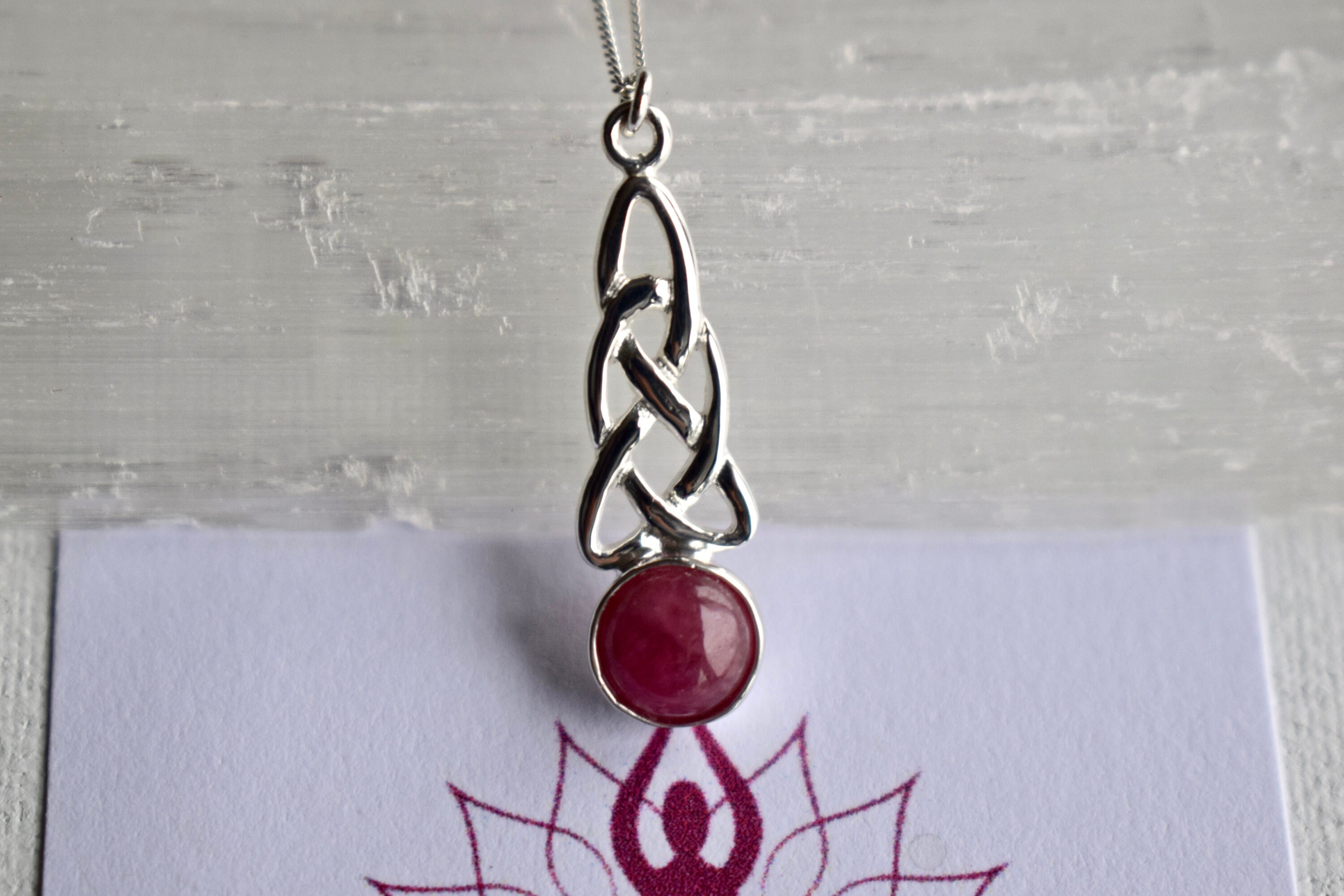 Rubellite Pendant: Sterling Silver Celtic Knot, Pink Tourmaline Healing Gift