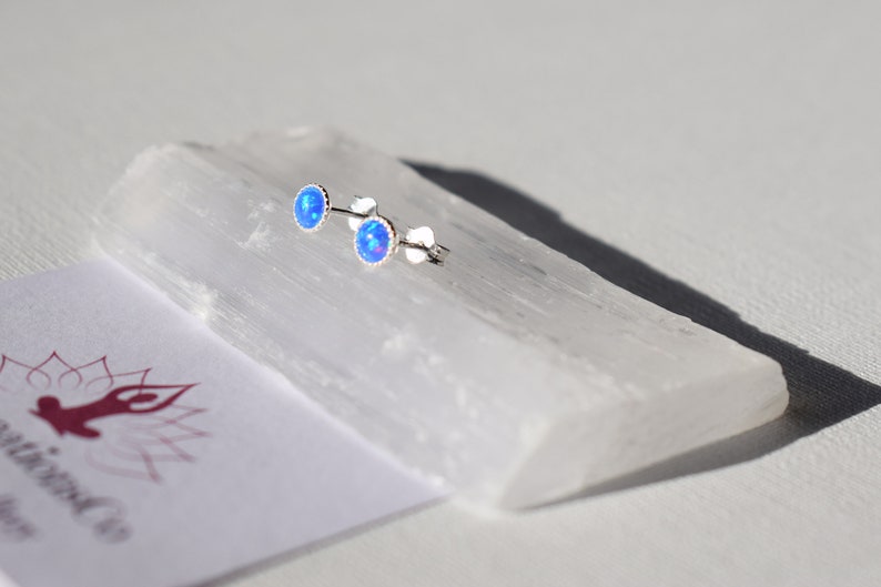 Sterling silver Healing gift Healing Dainty opal earrings Deep blue opal Opal