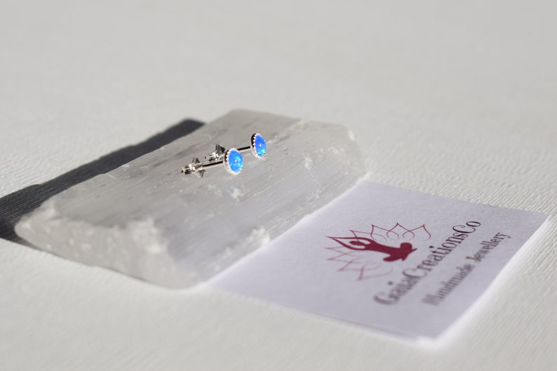 Sterling silver Healing gift Healing Dainty opal earrings Deep blue opal Opal