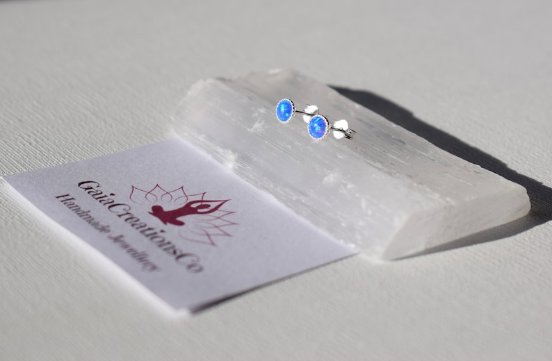 Sterling silver Healing gift Healing Dainty opal earrings Deep blue opal Opal