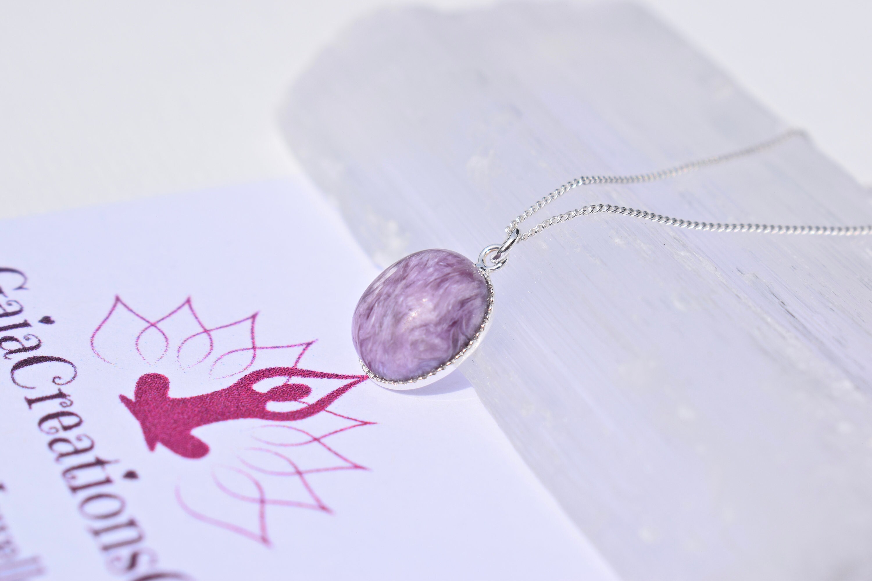 Charoite pendant, Sterling silver, Charoite, Healing gift, Positivity, Grounding, Transformation, Realisation, Heart and Crown chakras