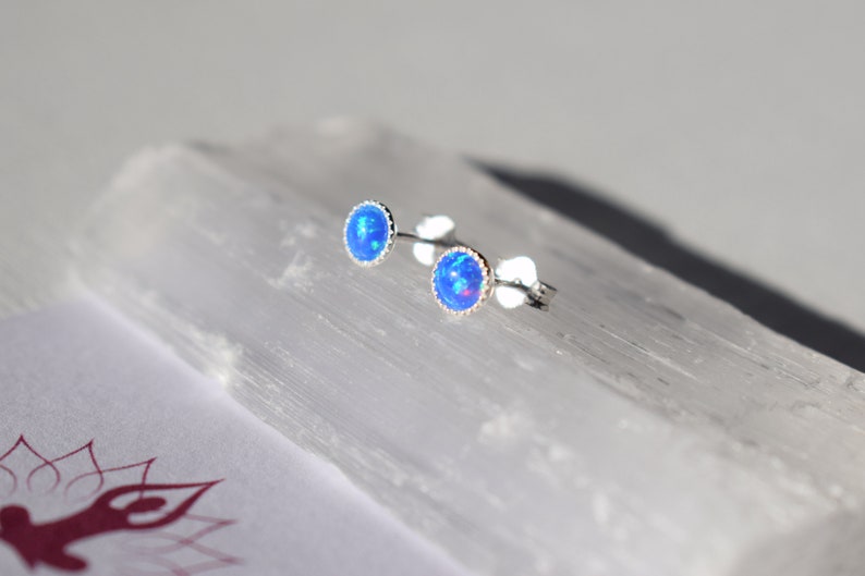 Sterling silver Healing gift Healing Dainty opal earrings Deep blue opal Opal