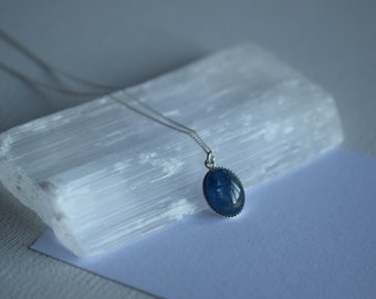 Blue Kyanite Sterling Silver Pendant: Chakra Healing Necklace