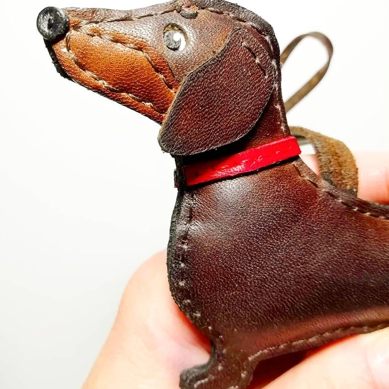 Leather keychain Keyring dog Dachshund Leather Copy pet Etsy