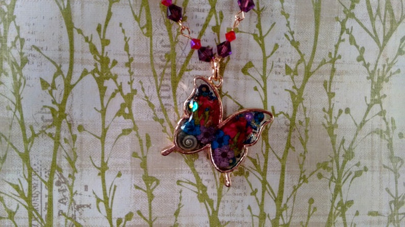 Butterfly Open Bezel Jewelry Set Real Flowers Botanical Amulet Garden Reliquary