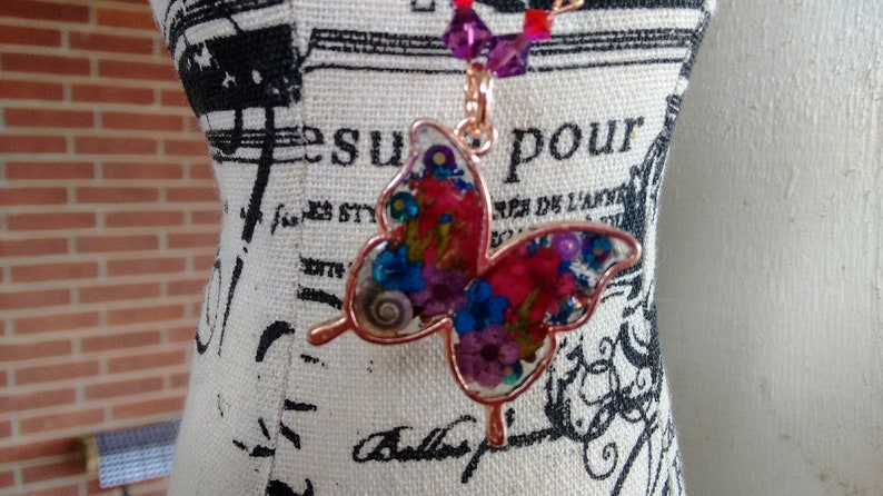 Butterfly Open Bezel Jewelry Set Real Flowers Botanical Amulet Garden Reliquary