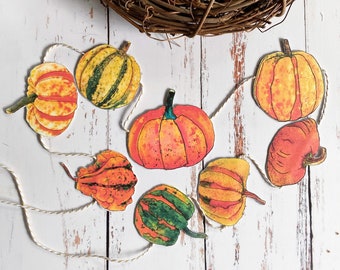 Pumpkin & Gourd Garland – 62" –Durable Paper – Original Art | Home Accent | Mantle Decoration | Halloween | Thanksgiving | Fall